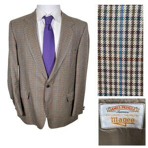Vintage James Pringle x Magee Wolfhound Twist Gun Club Check Sport Coat 44R 46R